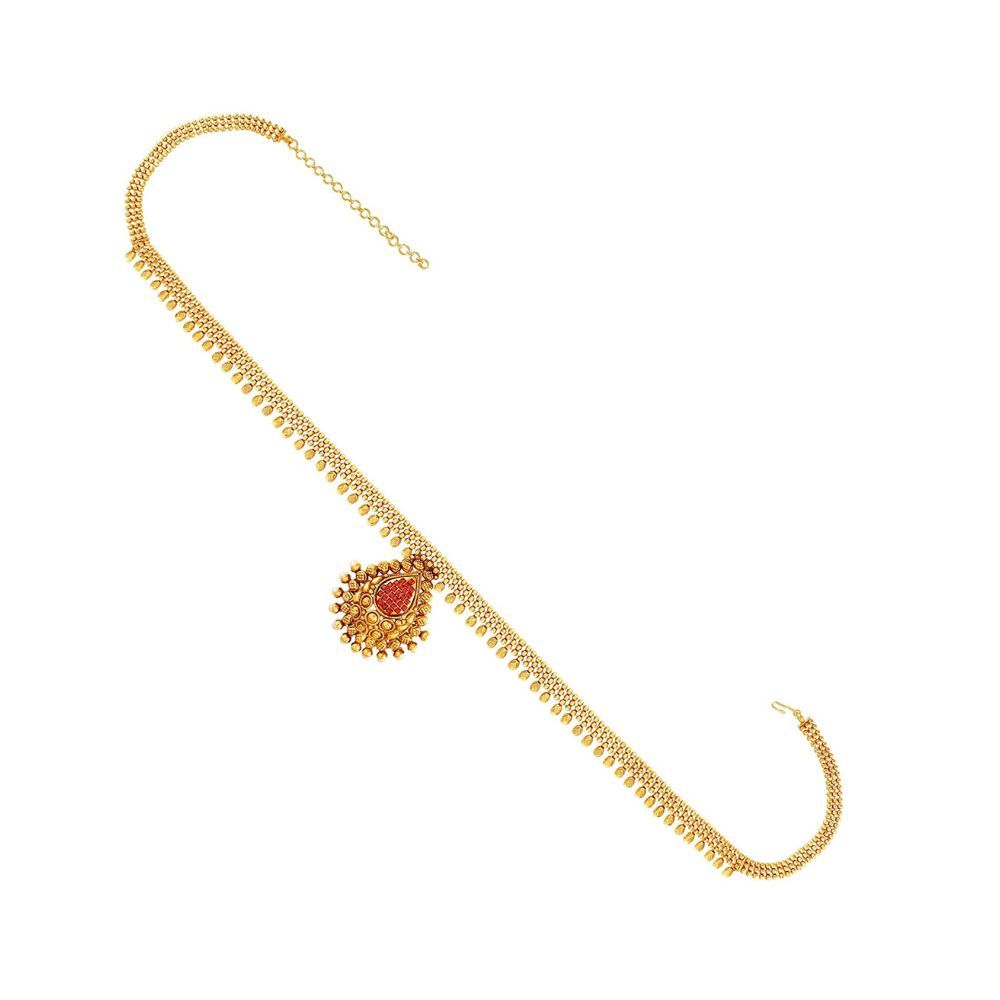ACCESSHER Traditional Brass Golden and Pink Kamarband for Women