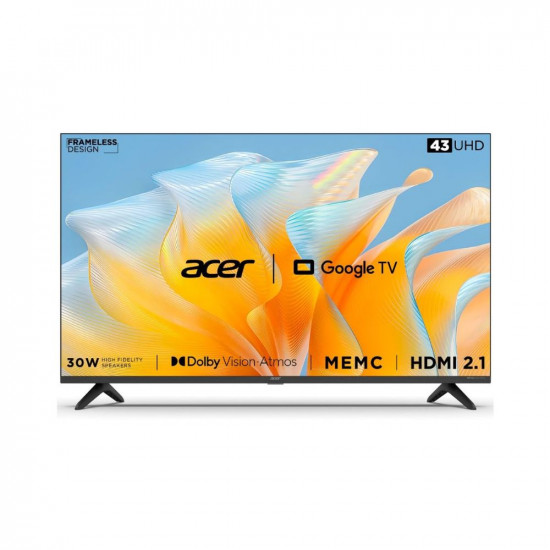 Acer 109 cm (43 inches) Advanced I Series 4K Ultra HD Smart LED Google TV AR43GR2851UDFL (Black)