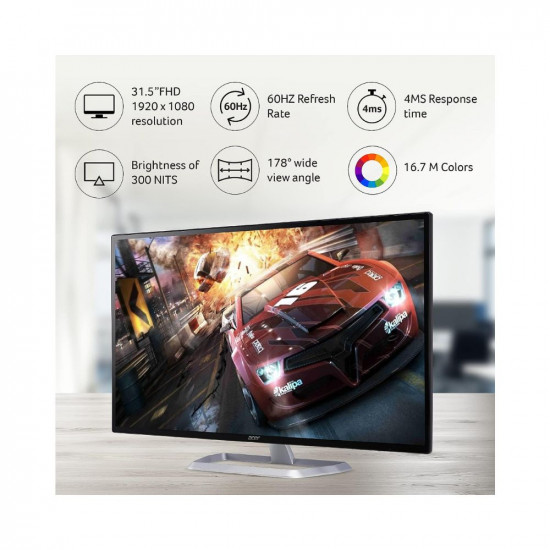 Acer EB321HQ 31.5 Inch (80.01 Cm) IPS Full HD (1920 x 1080) Pixels LCD Monitor with LED Backlight I 300 Nits Brightness I HDMI, VGA Ports I Eye Care Features, Blue Light Filter, Flickerless (Black)