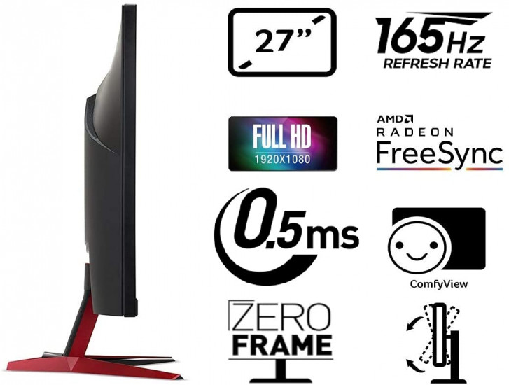 Acer Nitro Vg270 S 27 Inch (68.58 Cm) LCD 1920 x 1080 Pixels Monitor with LED Backlight Full Hd IPS Gaming I 0.5 Ms Response Time I 165Hz Refresh Rate I HDR 10