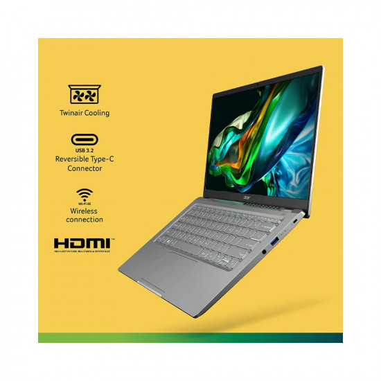 Acer Swift Go 14 Thin and Light Premium Laptop AMD Ryzen 5 7530U Hexa-Core Processor (8GB/ 512 GB SSD/Windows 11 Home/MS Office Home and Student) Pure Silver, SFG14-41, 35.56 cm (14.0
