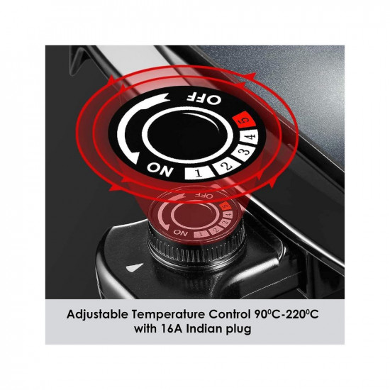 AGARO 1600 Watt Barbeque Non-Stick Electric Griller with Toughened Glass Lid BBQ Grill Black
