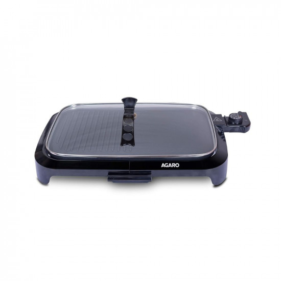 AGARO 1600 Watt Barbeque Non-Stick Electric Griller with Toughened Glass Lid BBQ Grill Black