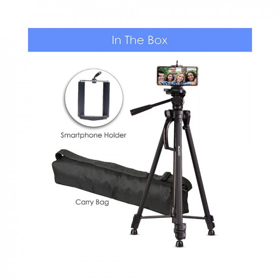AGARO Adjustable Camera Tripod Stand with Mobile Phones Clip & Camera Holder, Supports Up to 3 Kgs, 66 inches (167 cm) Tall