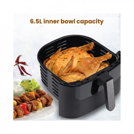 AGARO Elegant Air Fryer 65L 12 Preset Cooking Modes 360 Degrees Air Circulation With Variable Temperature Settings Stainless Steel Body 1800W Black