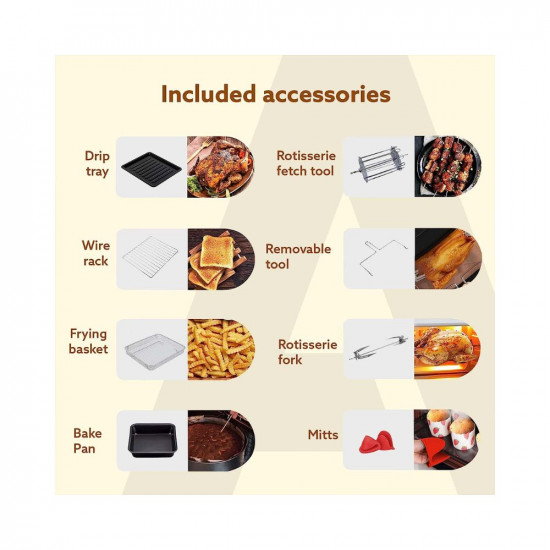 AGARO Elite Air Fryer For Home 145L Rotisserie Convection Oven 1700W Electric Oven 16 Preset Menus Digital Display Touch Control Bake Roast Toast Defrost Dehydrate Keep Warm Dark Grey