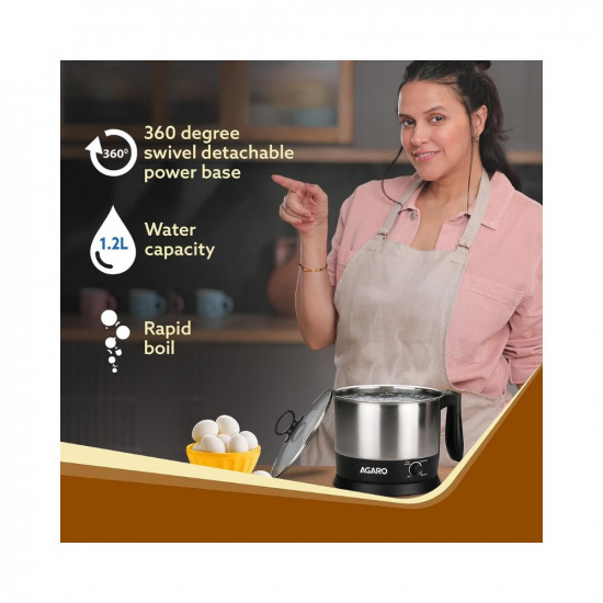 AGARO Esteem Multi Kettle 1.2 Litre, 600W with 3 Heating Modes & Rapid Boil Technology (Silver)