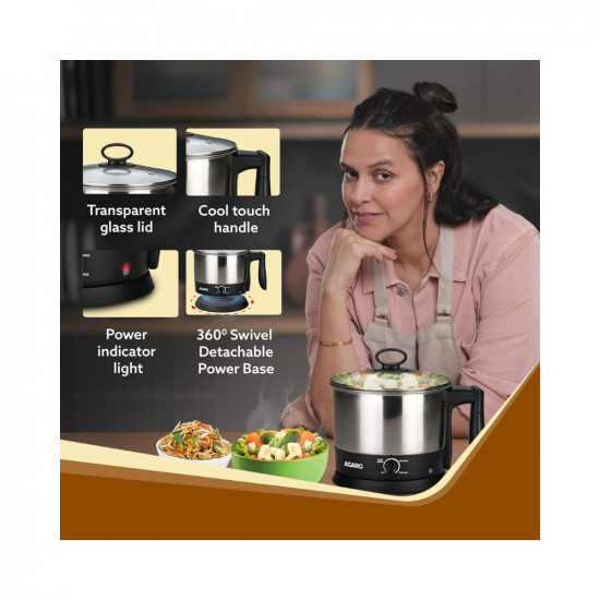 AGARO Esteem Multi Kettle 12 Litre 600W with 3 Heating Modes  Rapid Boil Technology Silver