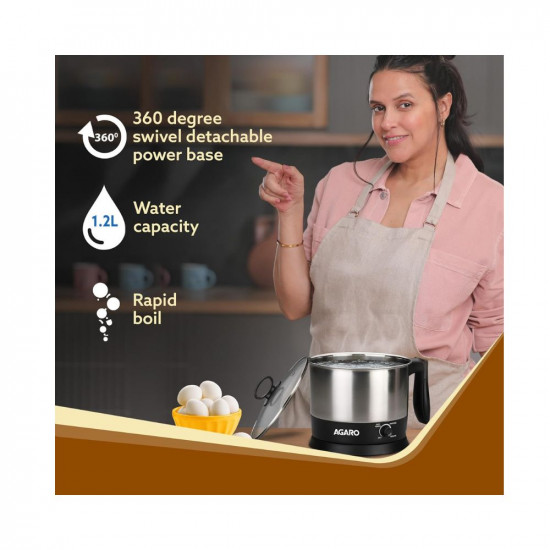 AGARO Esteem Multi Kettle 12 Litre 600W with 3 Heating Modes  Rapid Boil Technology Silver