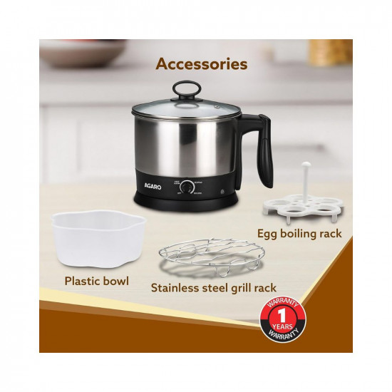AGARO Esteem Multi Kettle 12 Litre 600W with 3 Heating Modes  Rapid Boil Technology Silver