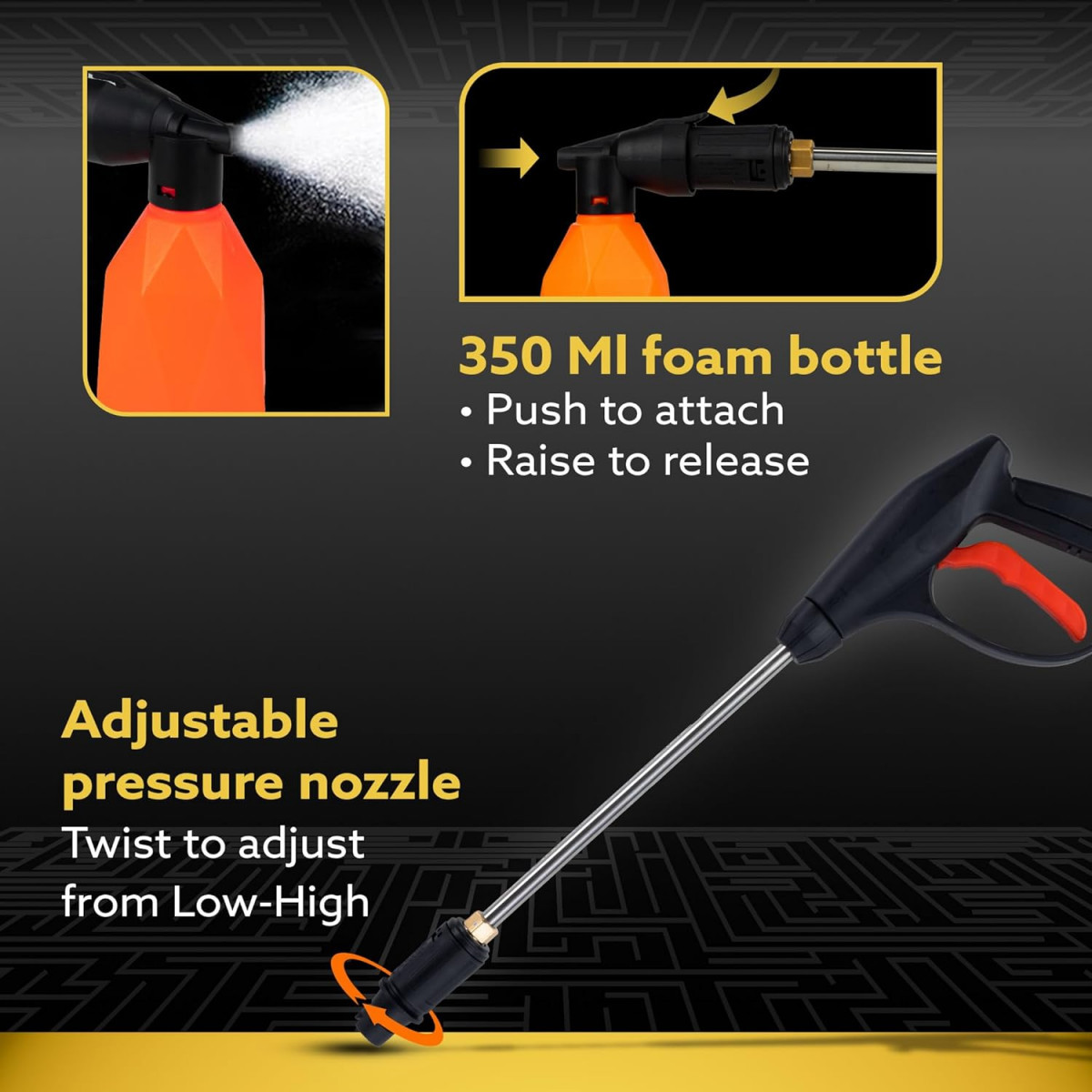 AGARO Galaxy High Pressure Washer Car Washer 1900 Watts Motor 130 Bars 7LMin Flow Rate 8 Meters Outlet Hose Portable Car Bike  Home Cleaning Purpose Yellow  Black