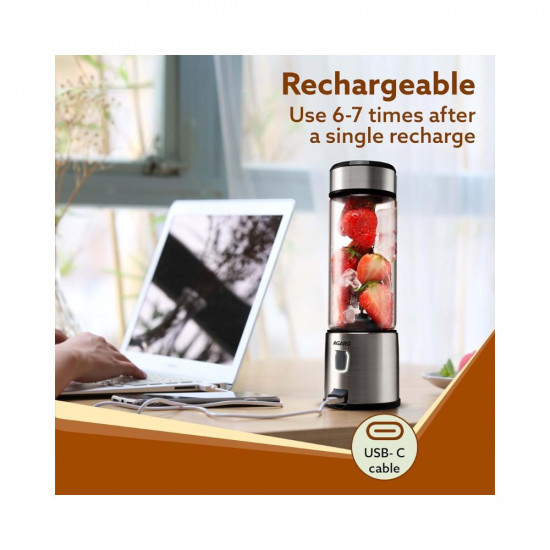 AGARO Galaxy Portable Blender,Portable Hand Blender For Kitchen,450Ml,For Smoothie,Shakes,Baby Food & Juices,126W,3000 Mah Battery,Usb Rechargeable,Fruit Juice Machine,Stainless Steel Blade,250 Watts