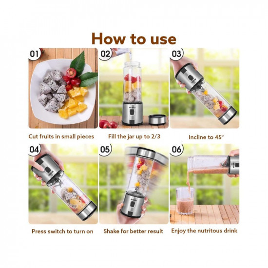 AGARO Galaxy Portable BlenderPortable Hand Blender For Kitchen450MlFor SmoothieShakesBaby Food  Juices126W3000 Mah BatteryUsb RechargeableFruit Juice MachineStainless Steel Blade250 Watts