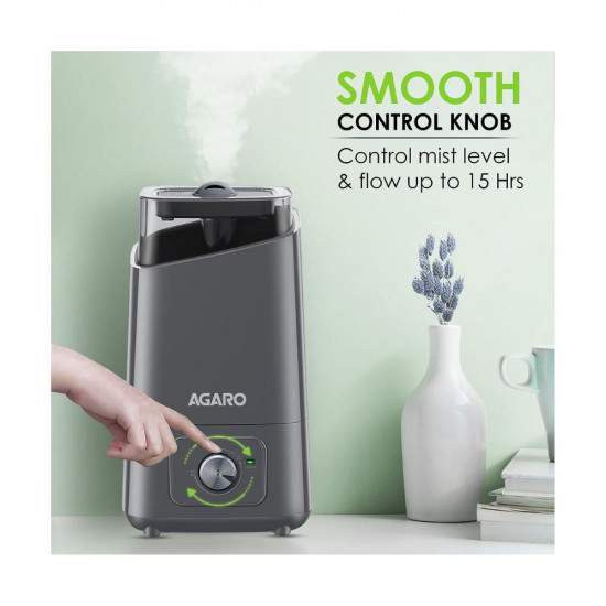 AGARO Glory Cool Mist Ultrasonic Humidifier, 4.5Litres, For Large Area, Room, Home, Office, Adjustable Mist Output, Ceramic Ball Filter, Ultra Quiet, 360° Rotatable Nozzle, Auto Shut Off, Grey