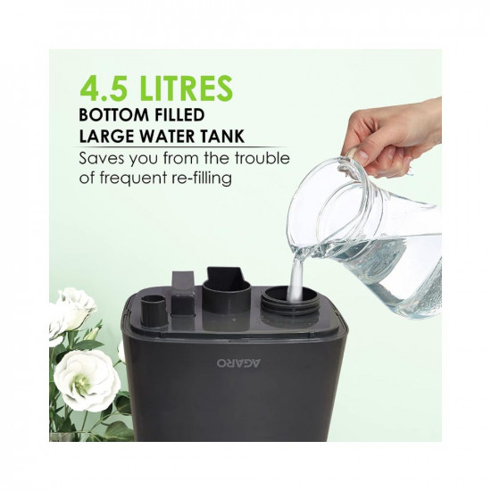 AGARO Glory Cool Mist Ultrasonic Humidifier, 4.5Litres, For Large Area, Room, Home, Office, Adjustable Mist Output, Ceramic Ball Filter, Ultra Quiet, 360° Rotatable Nozzle, Auto Shut Off, Grey