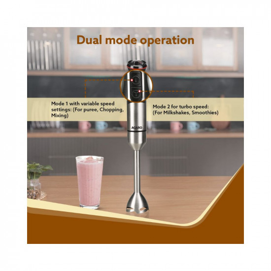 AGARO Grand 1000 Watts Hand Blender with 2 Variable Speed Modes  Speed Regulator Stainless Steel BladesBlack 400mmx60mm 33636