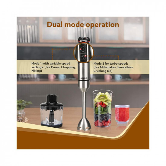 AGARO Grand 1000 Watts Hand Blender With Chopper Jar  Whisker 2 Variable Speed Modes  Speed Regulator Stainless Steel BladesBlack 400mmx60mm 33635