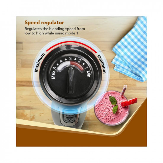AGARO Grand 1000 Watts Hand Blender With Chopper Jar  Whisker 2 Variable Speed Modes  Speed Regulator Stainless Steel BladesBlack 400mmx60mm 33635
