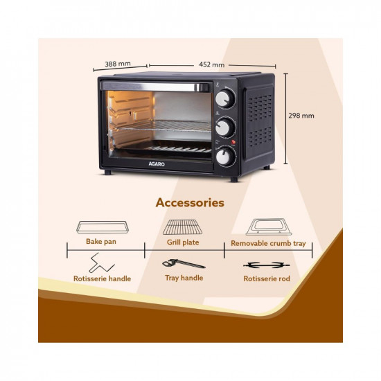AGARO Grand Oven Toaster Grill Convection Cake Baking Otg With 6 Heating Mode (Black,30 Liter),1500 Watts