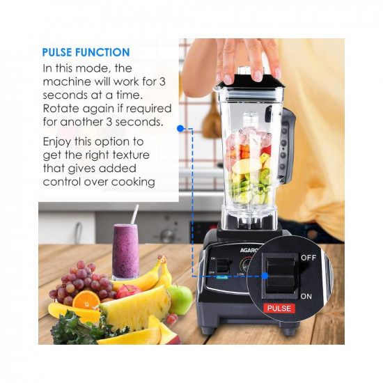 AGARO Grand Professional BlenderGrinderMixer 2000 watts 2 Litres BPA Free Jar Commercial heavy duty blender High Power  Speed Blender 100 Copper Motor Pulse Function 8 Leaf SS Blade