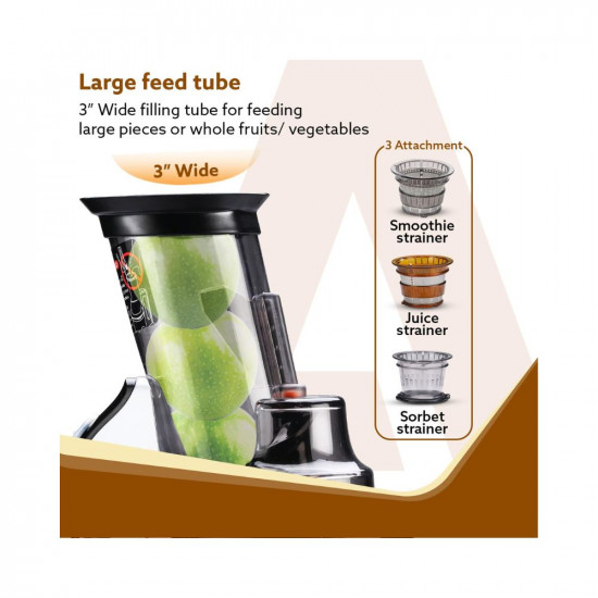 AGARO Imperial Slow Juicer Professional Cold Press Whole Slow Juicer 240 Watts Power Motor 3 Strainers
