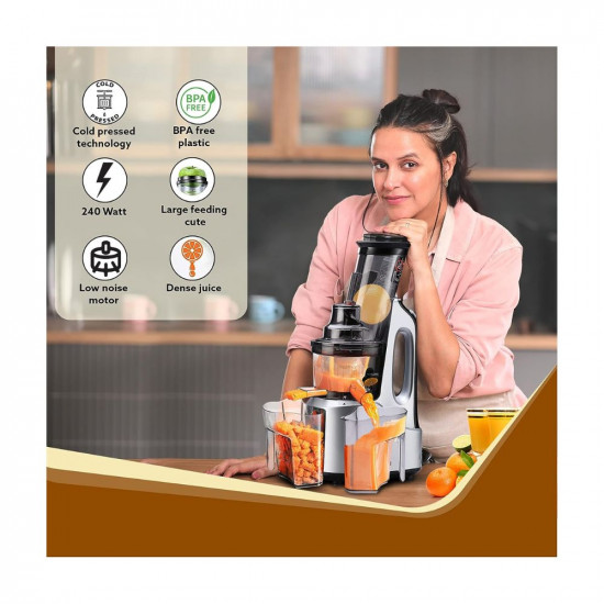 AGARO Imperial Slow Juicer Professional Cold Press Whole Slow Juicer 240 Watts Power Motor 3 Strainers