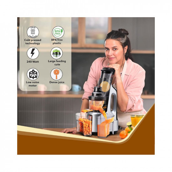 AGARO Imperial Slow Juicer Professional Cold Press Whole Slow Juicer 240 Watts Power Motor 3 Strainers All-in-1 Fruit  Vegetable Juicer GreyBlack