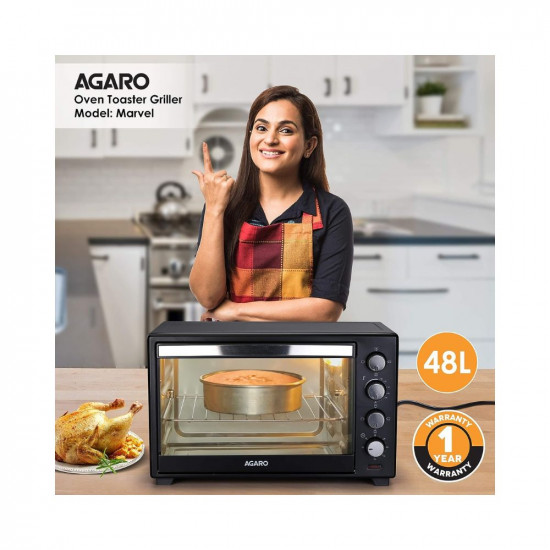 AGARO Marvel 48 Liters Oven Toaster Griller,Motorised Rotisserie&Convection Cake Baking Otg With 3 Heating Mode (Black),2000 Watts