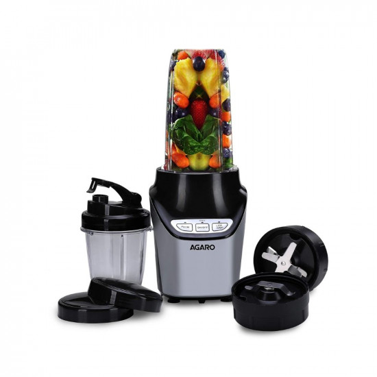 AGARO Marvel Nutri Blender, BPA Free 2 Tritan Jars, 1000W, 100% Copper Motor, 2 Speed Modes with Pulse, Detachable Base, Stainless Steel Blades, Blend, Mix, Grind, Smoothie, Juice Maker, Black