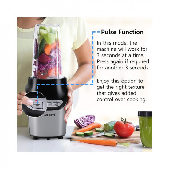 AGARO Marvel Nutri Blender, BPA Free 2 Tritan Jars, 1000W, 100% Copper Motor, 2 Speed Modes with Pulse, Detachable Base, Stainless Steel Blades, Blend, Mix, Grind, Smoothie, Juice Maker, Black