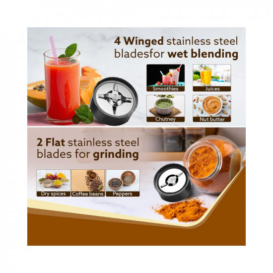 AGARO Regal 3 Jar Personal Blender 400 Watts MixerGrinderSmoothieJuice Maker Serrated  Cross Ss Blade Copper Motor Juices Nut Butter Milkshakes IdliDosa Indian Spice Masala  Chutney
