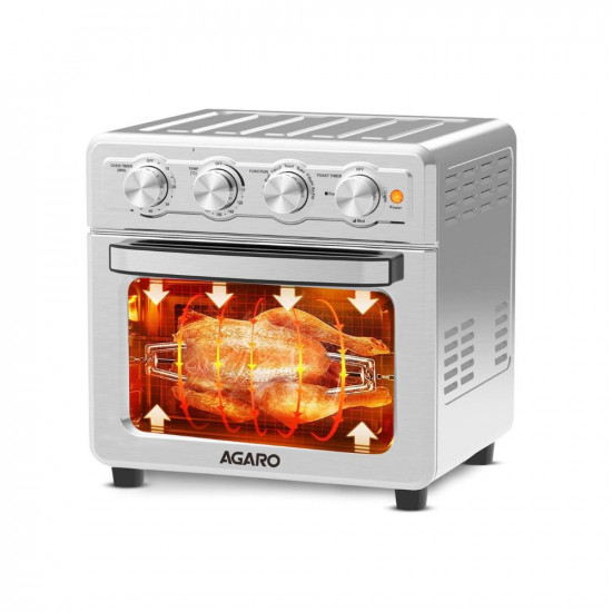 AGARO Regal Air Fryer 23L Family Rotisserie Oven 1800W Electric Air Fryer Toaster Oven 7 Presets Menu for Baking Roasting Toasting and Reheat with Accessories Silver