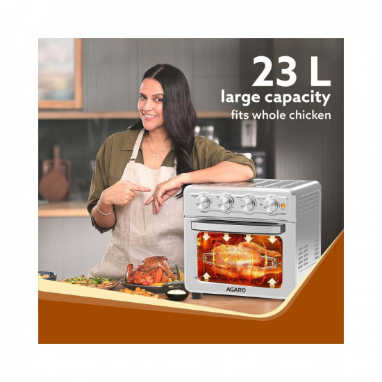 AGARO Regal Air Fryer 23L Family Rotisserie Oven 1800W Electric Air Fryer Toaster Oven 7 Presets Menu for Baking Roasting Toasting and Reheat with Accessories Silver