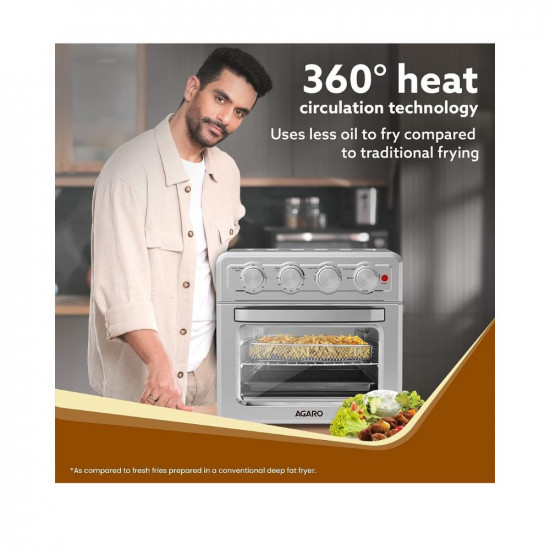 AGARO Regal Air Fryer 23L Family Rotisserie Oven 1800W Electric Air Fryer Toaster Oven 7 Presets Menu for Baking Roasting Toasting and Reheat with Accessories Silver