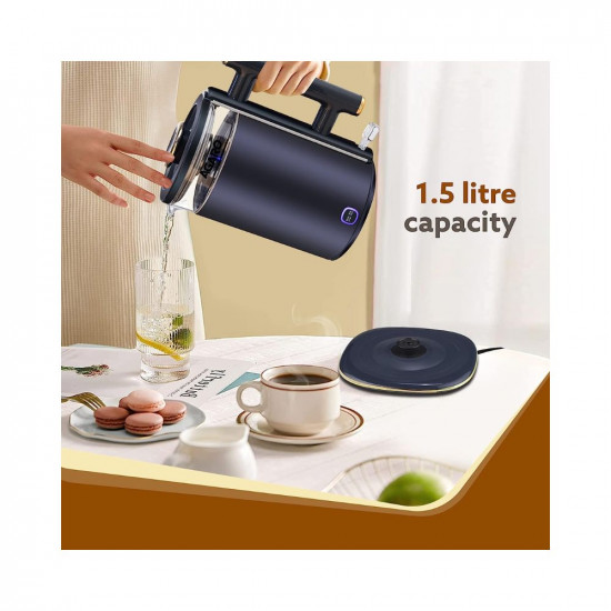 AGARO Regal Electric Kettle With Keep Warm Function Stainless Steel  Glass Body Double Wall Design Hot Water Kettle With Auto Shut-Off And Boil Dry Protection Black 1355 Watts 15 liter