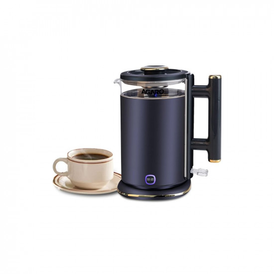 AGARO Regal Electric Kettle With Keep Warm Function Stainless Steel  Glass Body Double Wall Design Hot Water Kettle With Auto Shut-Off And Boil Dry Protection Black 1355 Watts 15 liter