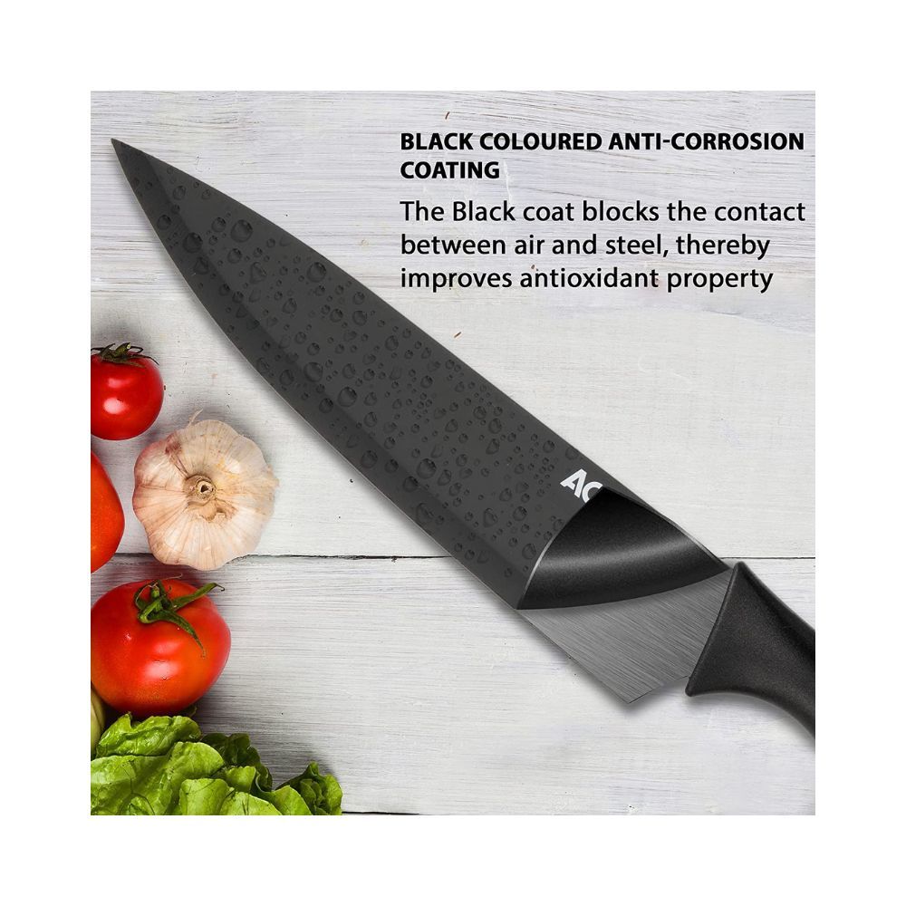 AGARO Royal 6 Pcs Kitchen Knife Set with Covers (Black)