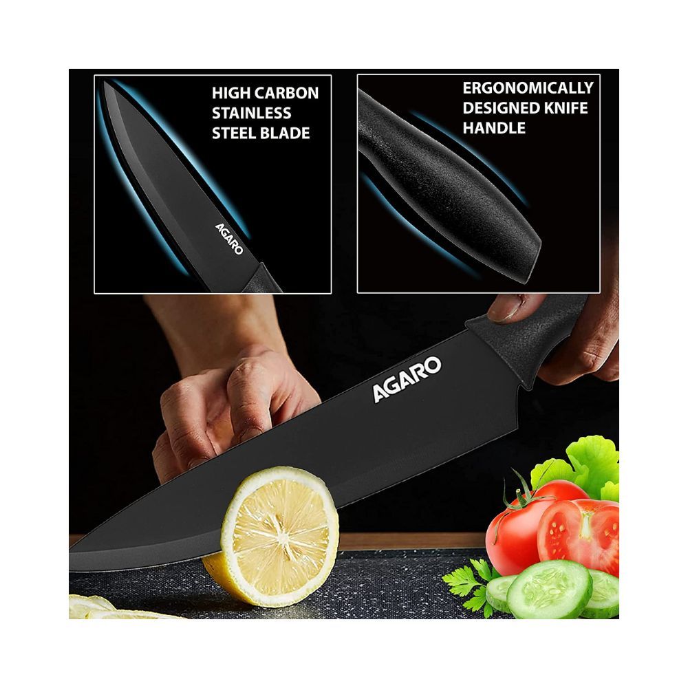 AGARO Royal 6 Pcs Kitchen Knife Set with Covers (Black)