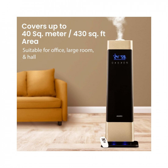 AGARO Royal Cool Mist Top Fill Ultrasonic Humidifier, For Bedroom, Home, Office, Multifunction Touch Panel With Led Diplay And Remote, 360° Nozzle, Super Quiet, Auto Shut Off(Black), 8 liter