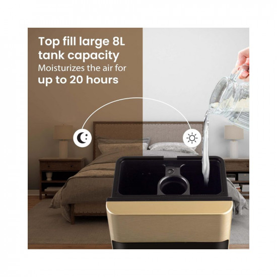 AGARO Royal Cool Mist Top Fill Ultrasonic Humidifier, For Bedroom, Home, Office, Multifunction Touch Panel With Led Diplay And Remote, 360° Nozzle, Super Quiet, Auto Shut Off(Black), 8 liter