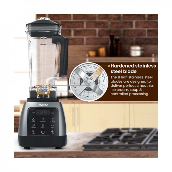 AGARO Royal Professional BlenderGrinderMixer 2000W 5 Preset Function Commercial heavy duty blender High Power  Speed Blender 9 Speed Settings Pulse  Timer 2L  600ml Small Grinding Jar