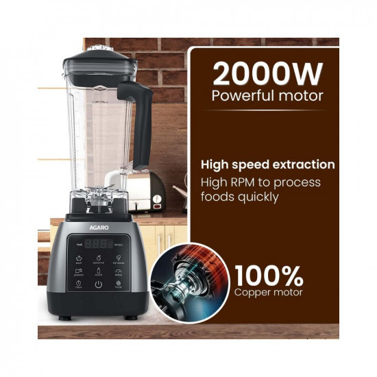 AGARO Royal Professional BlenderGrinderMixer 2000W 5 Preset Function Commercial heavy duty blender High Power  Speed Blender 9 Speed Settings Pulse  Timer 2L  600ml Small Grinding Jar