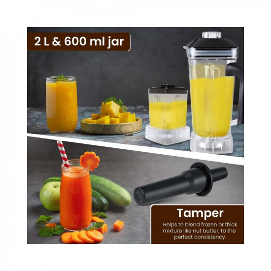 AGARO Royal Professional BlenderGrinderMixer 2000W 5 Preset Function Commercial heavy duty blender High Power  Speed Blender 9 Speed Settings Pulse  Timer 2L  600ml Small Grinding Jar
