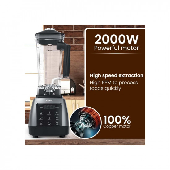 AGARO Royal Professional BlenderGrinderMixer 2000W 5 Preset Function Commercial heavy duty blender High Power  Speed Blender 9 Speed Settings Pulse  Timer 2L  600ml Small Grinding Jar
