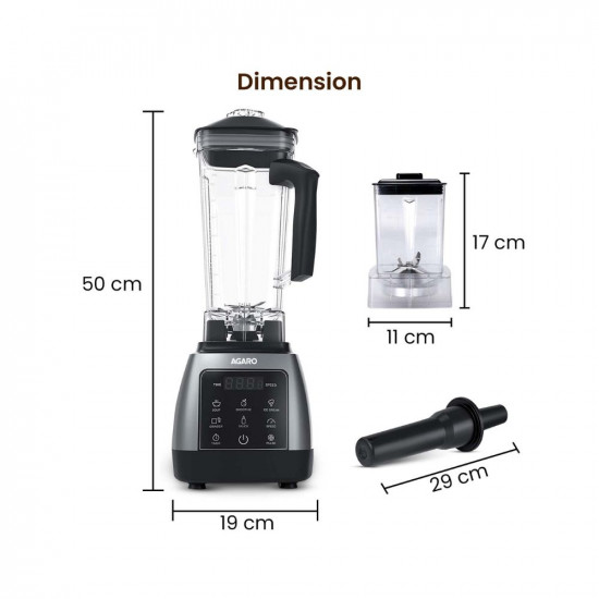 AGARO Royal Professional BlenderGrinderMixer 2000W 5 Preset Function Commercial heavy duty blender High Power  Speed Blender 9 Speed Settings Pulse  Timer 2L  600ml Small Grinding Jar