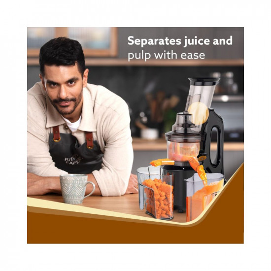 AGARO Royal Slow Juicer, Professional Cold Press Whole Slow Juicer, 240 Watts Power Motor, 120 Minutes Long Usage, 3 Strainers, All-in-1 Fruit & Vegetable Juicer, Black