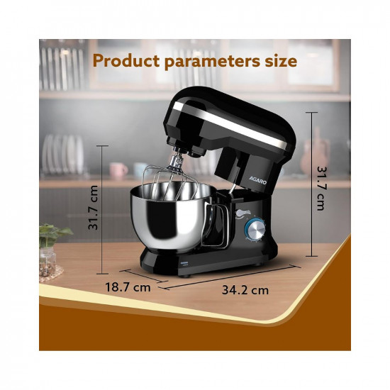AGARO Royal Stand Mixer 1000W with 5L SS Bowl and 8 Speed Setting I Includes Whisking Cone Mixing Beater  Dough Hook and Splash Guard 2 Years Warranty Black