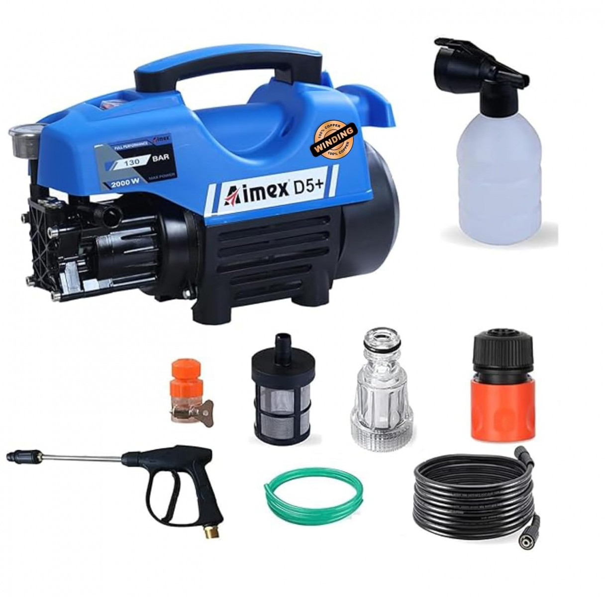 Aimex D5 High Pressure Car Washer Machine for Cleaning Car Bike  Home with 2000 Watts and Pressure 130 Bar with Copper Winding D5