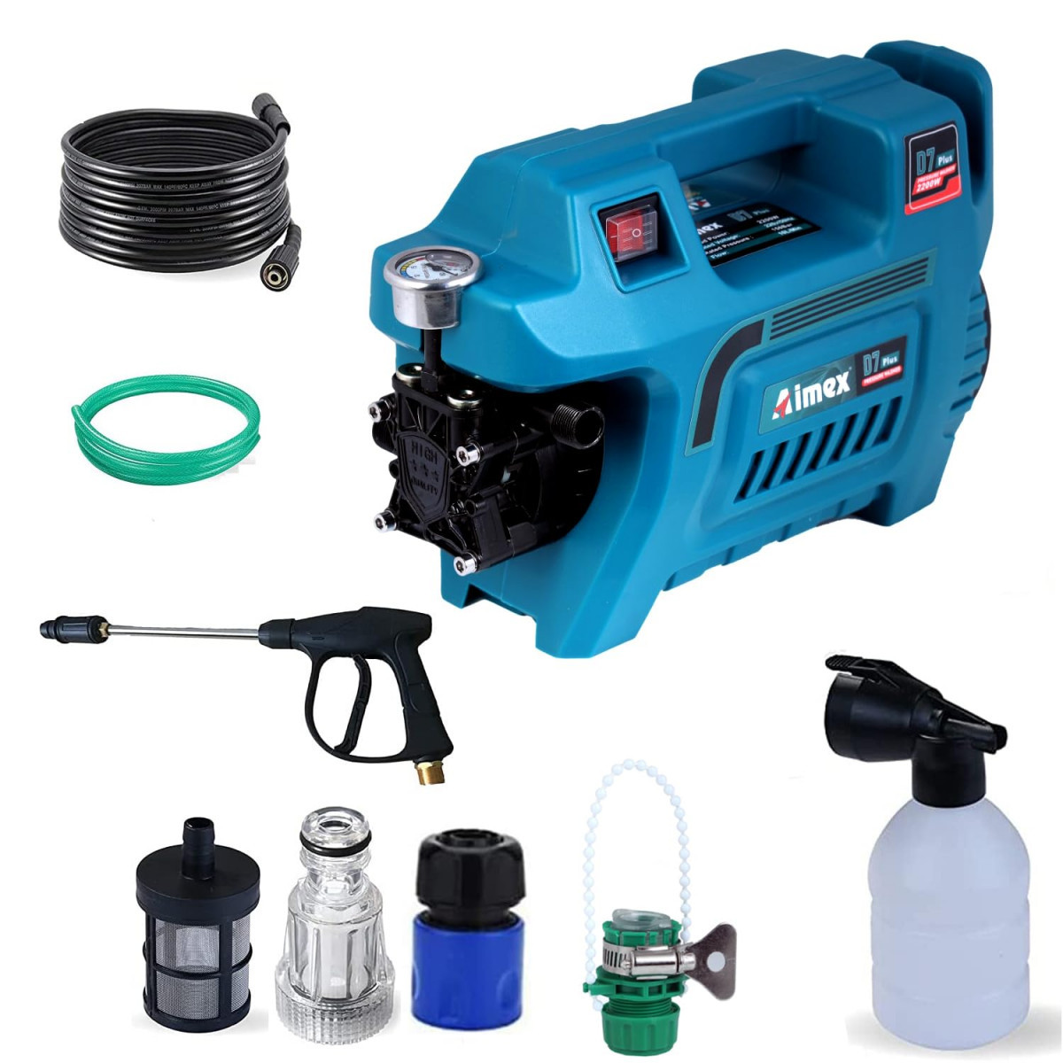 Aimex Electric D7 Plus High Pressure Car Washer Machine 2200W with Copper Winding for Cleaning Car 10 Mtr Outlet Pipe