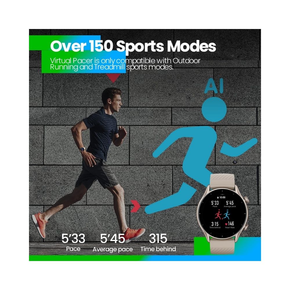 Amazfit GTR 3 Smartwatch (Grey Strap, Regular)